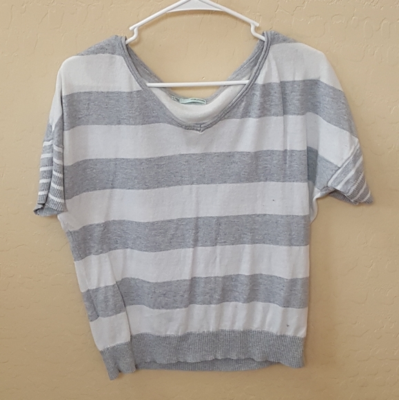 MAURICES Gray Stripe Over the shoulder Blouse - Picture 2 of 7